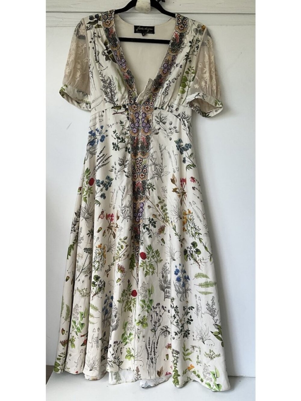 Geisha Design Anthropologie Donna Botanical Print Maxi Dress Embroidered XS - Picture 7 of 8